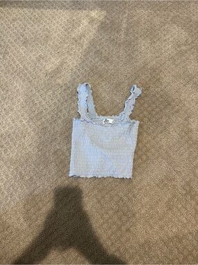 Hollister Light Blue Smocked Ruffle Strap Crop Top